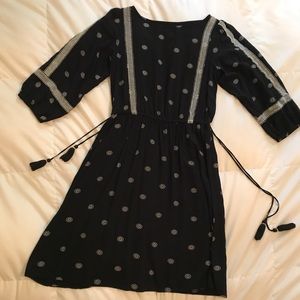 LOFT black/white embroidered bohemian dress
